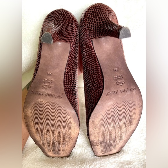 Vintage Antonio Melani Brown Snake Skin Heels, Peep Toe, Size 8 - Picture 6 of 7